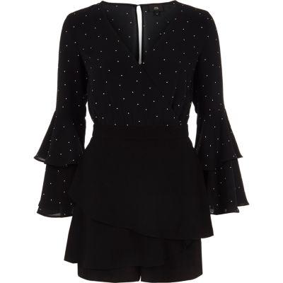 River Island Womens Polka Dot Wrap Frill Sleeve Romper