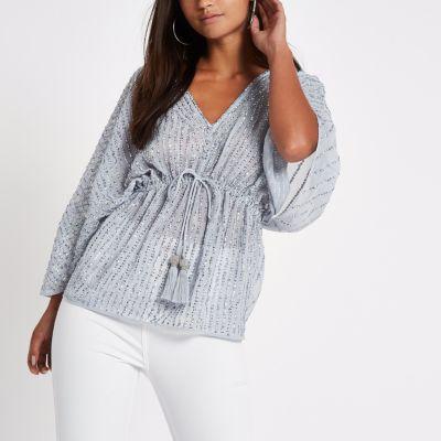 River Island Womens Petite Sequin Embellished Kimono Top