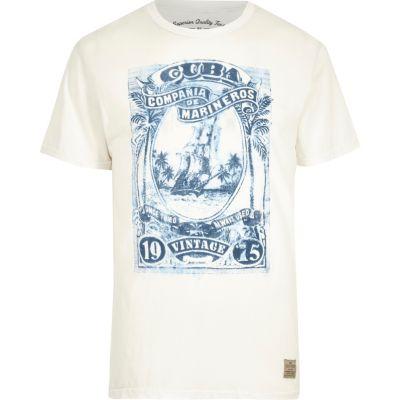 River Island Menswhite Jack & Jones Vintage Print Crew T-shirt