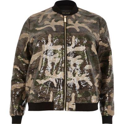 River Island Womens Plus Sequin Camo Bomber Jacket