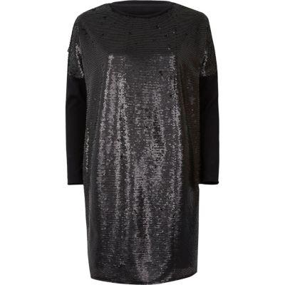 River Island Womens Sequin Oversized Long Sleeve T-shirt