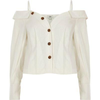 River Island Womens White Cold Shoulder Deconstructed Shirt