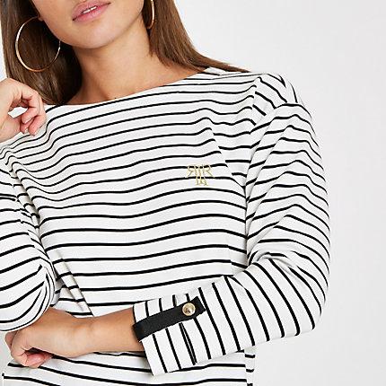 River Island Womens White Stripe Print Jersey Top