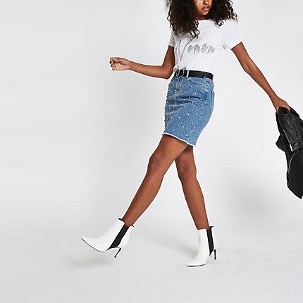River Island Womens White 'women' Diamante Embellished T-shirt