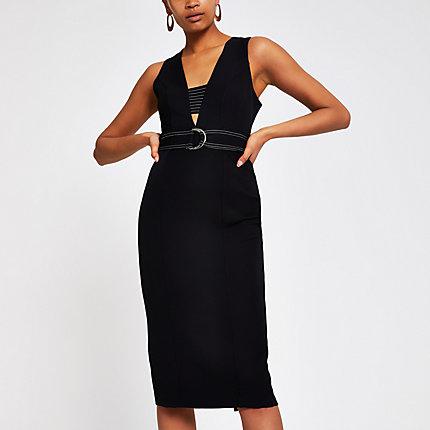 River Island Womens Belted Bodycon Midi Dress