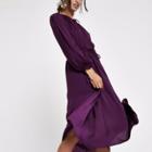 River Island Womens Tie Neck Shirred Midi Dress