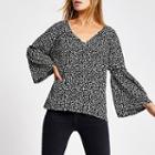 River Island Womens Printed Flute Sleeve Smock Blouse