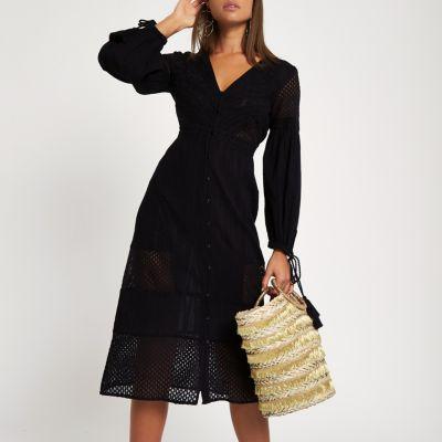 River Island Womens Embroidered Button Through Maxi Dress