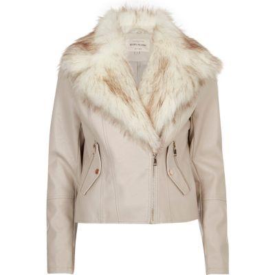 River Island Womens Faux Fur Trim Biker Jacket
