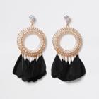 River Island Womens Circle Feather Drop Earrings