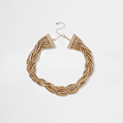 River Island Womens Gold Tone Snake Chain Plaited Necklace