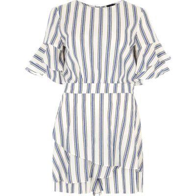 River Island Womens Stripe Frill Sleeve Tie Back Playsuit