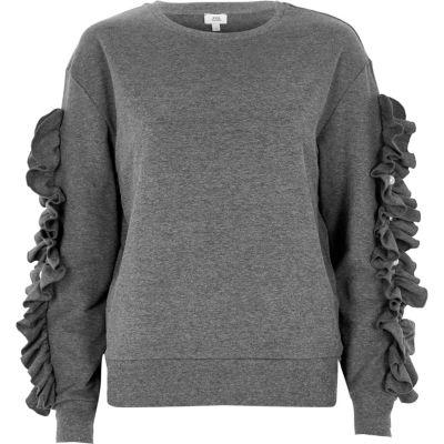 River Island Womens Marl Frill Sleeve Sweatshirt