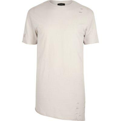 River Island Mensstone Asymmetric Holey T-shirt