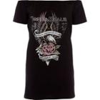 River Island Womens Petite Rock Band Print Bardot T-shirt