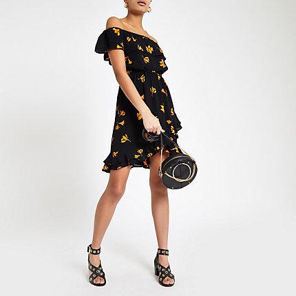 River Island Womens Floral Bardot Frill Hem Dress