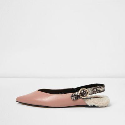 River Island Womens Slingback Fur Back Pointed Shoes