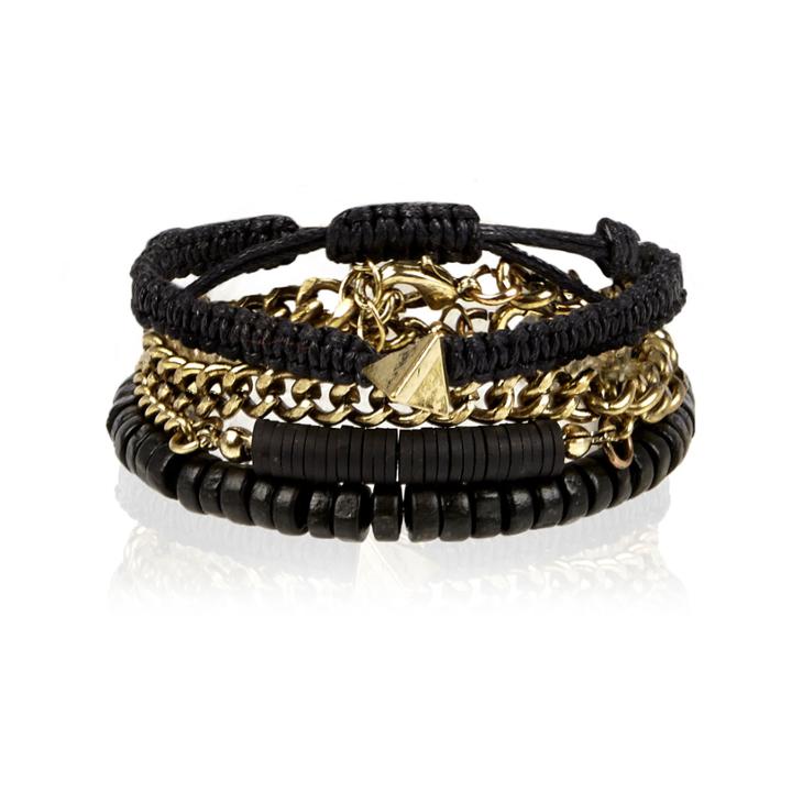 River Island Mensblack Ethnic Beaded Bracelets Pack