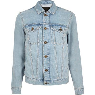 River Island Mens Bleach Back Print Denim Jacket