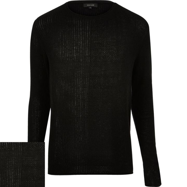 River Island Mensblack Stitch Block Jumper