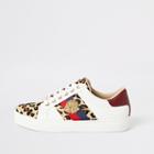 River Island Womens White Leopard Print Lace-up Trainers
