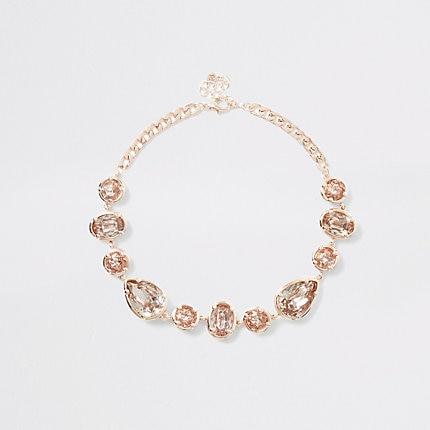 River Island Womens Rose Gold Colour Gem Necklace