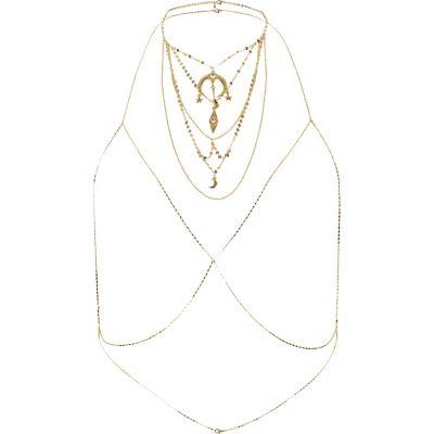 River Island Womens Gold Tone Charm Necklace Body Chain Harness