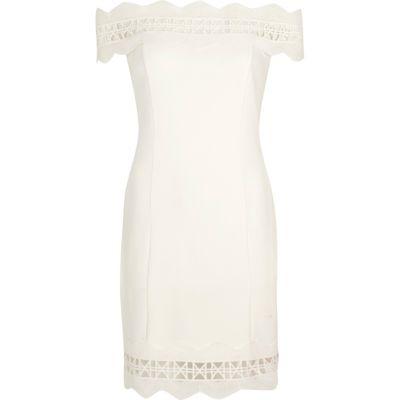 River Island Womens Geo Lace Trims Bardot Bodycon Dress