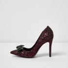 River Island Womens Glitter Rhinestone Bow Pumps