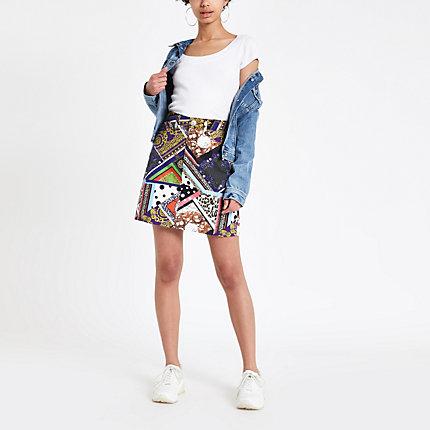 River Island Womens Mixed Print High Rise Denim Skirt