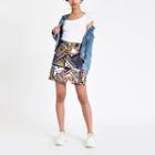 River Island Womens Mixed Print High Rise Denim Skirt