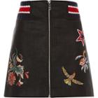 River Island Womens Faux Leather Embroidered Zip Mini Skirt