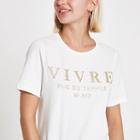 River Island Womens White 'vivre' Glitter T-shirt