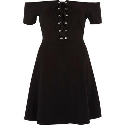 River Island Womens Bardot Lace Up Front Skater Dress