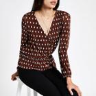 River Island Womens Polka Dot Plisse Wrap Top