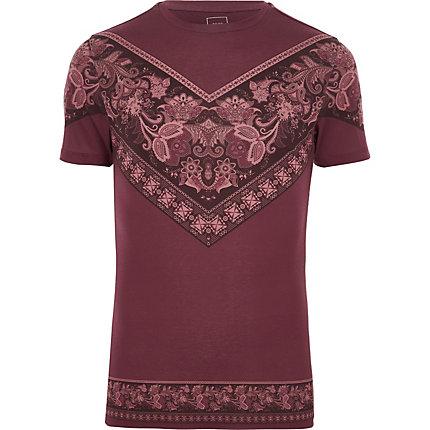 River Island Mens Chevron Paisley Print Muscle Fit T-shirt