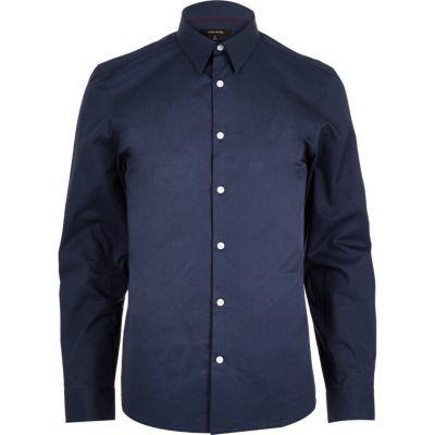 River Island Mensnavy Twill Slim Fit Shirt