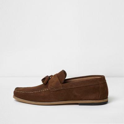 River Island Mens Brown Suede Tassel Loafers