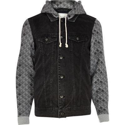 River Island Aztec Print Sleeve Denim Jacket