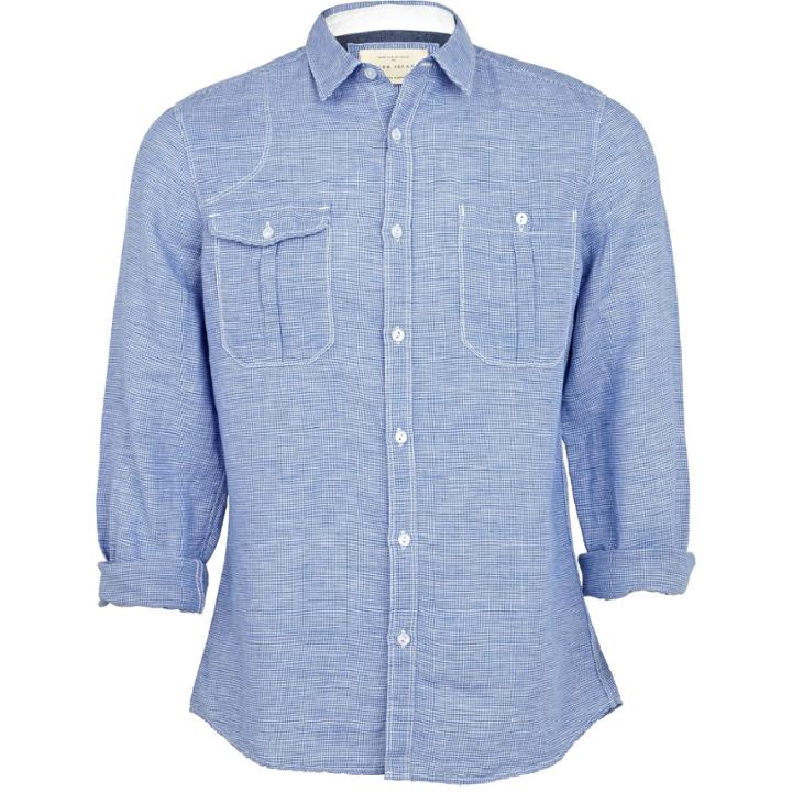 River Island Mensblue Linen Shirt