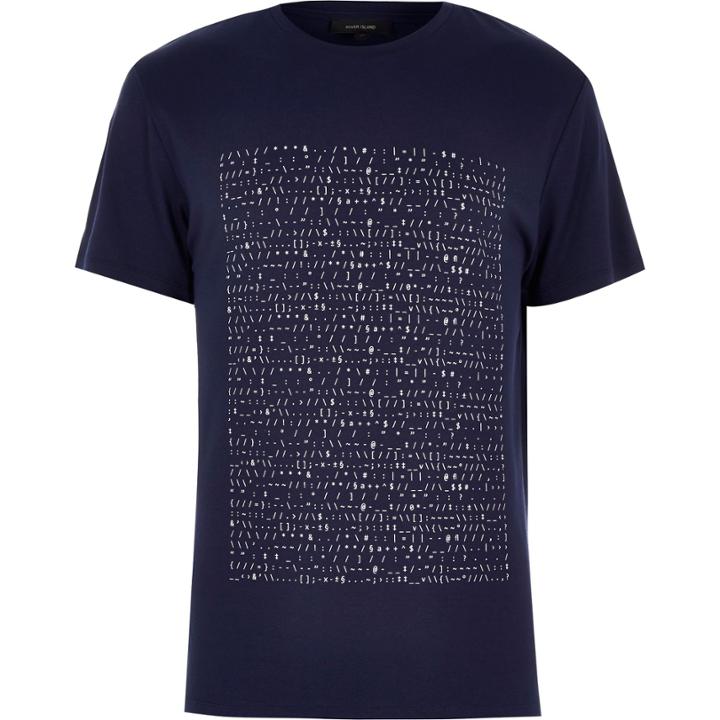 River Island Mensnavy Graphic Text Print T-shirt