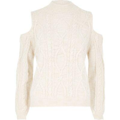 River Island Womens Cold Shoulder Cable Knit Sweater