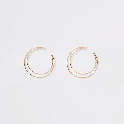 River Island Womens Gold Tone Double Layered Hoop Earrings