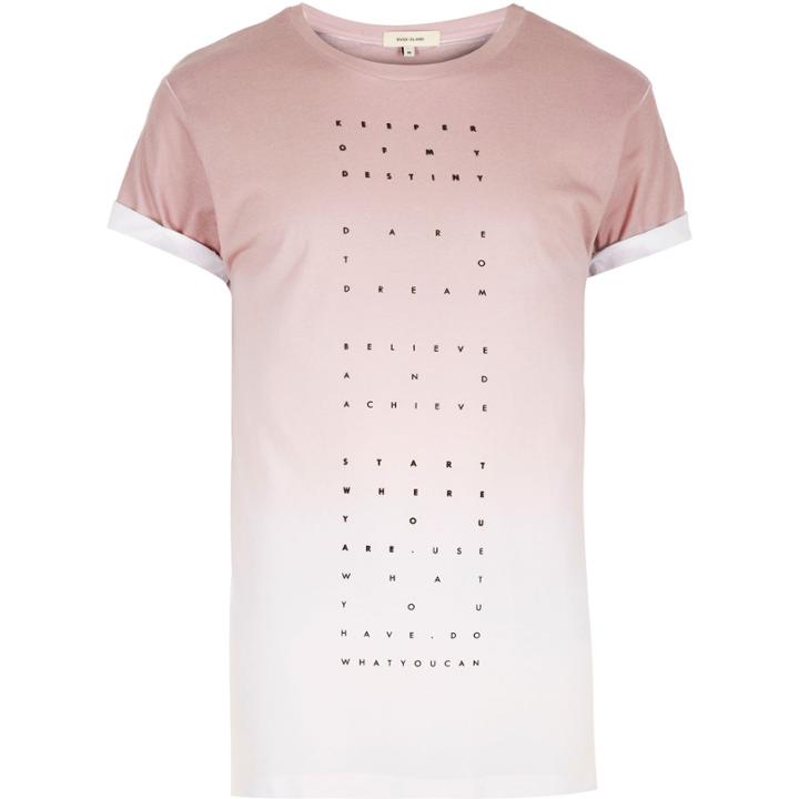 River Island Menspink Faded Slogan Print T-shirt