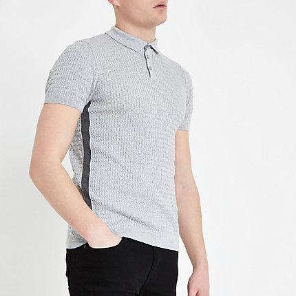 River Island Mens Cable Muscle Fit Polo Shirt