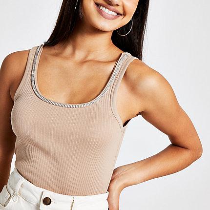 River Island Womens Diamante Trim Fitted Vest Top
