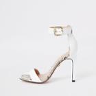 River Island Womens White Croc Barely There Square Toe Sandals