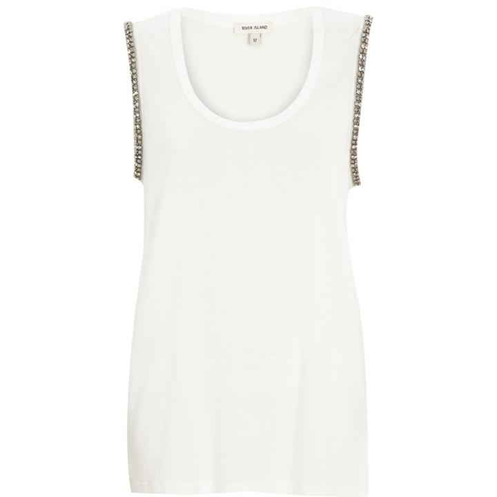 River Island Womens White Embellished Armk Top