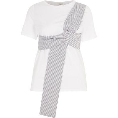River Island Womens White Stripe Print Bow Front T-shirt
