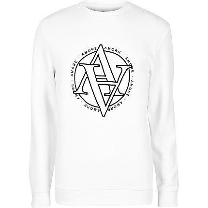 River Island Mens White 'amore' Slim Fit Sweatshirt